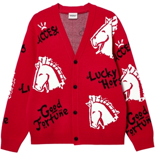 【马年新年款】杰克琼斯男装春季红色雪尼尔开衫毛衣针织衫服本命