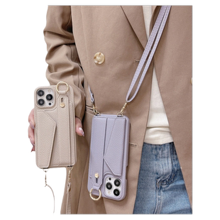 斜挎可背17pro苹果16手机壳15适用iPhone14腕带13卡包12挂绳11手腕max背包pmax插卡ip装卡air卡套por钱包plus