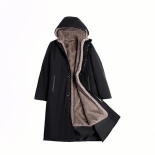 皮毛一体派克服男士貂皮内胆中年大码连帽尼克服加厚外套大衣冬季