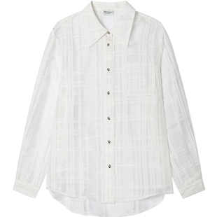 Juicy Couture橘滋衬衫女26夏季新款白色格纹半透视罩衫宽松上衣