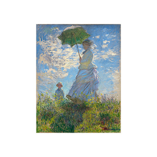 欧式莫奈风景人物客厅沙发背景挂画背胶油画布打印定做贴画画芯