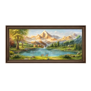 聚宝盆山水画手绘油画客厅挂画沙发背景墙装饰画2025新款高档大气