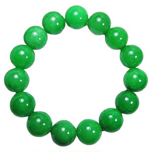 冰润翡翠阳绿手链圆珠 满绿色缅甸翡翠玉石情侣款手串包邮