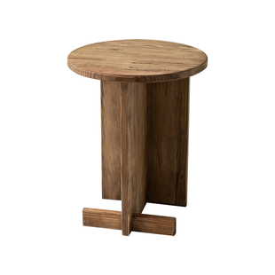 润家家居侘寂风极简沙发边几北欧日式老松木圆形小茶几美式小圆桌