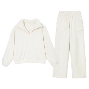 ZzZHANG【软甜到心坎里】毛绒双面绒慵懒休闲套装简约美式居家服