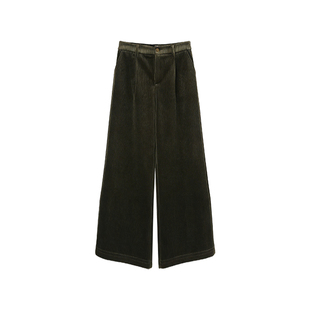 橄榄绿灯芯绒七分阔腿裤女2026秋冬新款高级感高腰显瘦休闲裤子