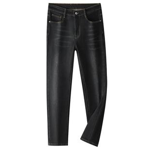 亚狮龙弹力蓝色复古高端直筒牛仔裤男秋冬加绒加厚修身保暖长裤