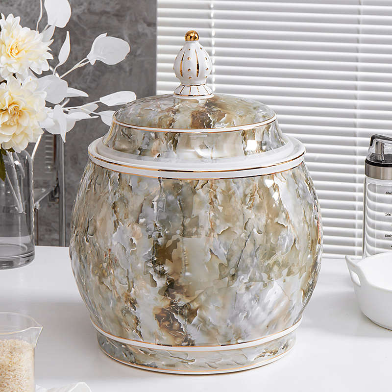 轻奢米缸陶瓷带盖家用10kg20斤防虫防潮密封储米箱面粉桶储物罐盒