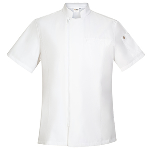 高端酒店拉链厨师长工作服短袖纯棉西餐蛋糕烘焙白色男女定制夏季