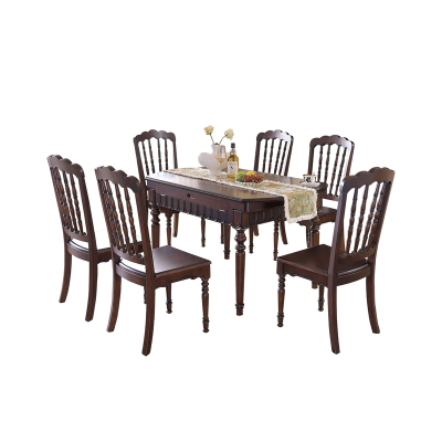 美式全实木伸缩折叠可变圆餐桌