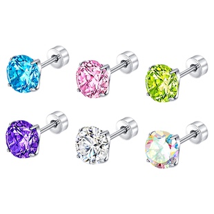 医用钛钢锆石耳钉女华子钛合金耳骨钉爆闪款螺丝拧扣养耳洞耳蜗钉