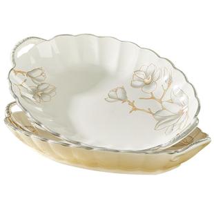 加厚陶瓷蒸鱼盘子家用2026新款高颜值釉下彩好看的可微波装鱼碟子