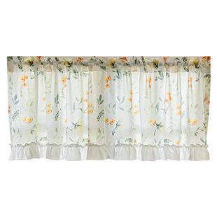 法式复古窗帘纱帘田园风小碎花门帘半帘短帘免打孔不透人卧室客厅