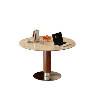 木小咖中古维亚实木岩板餐桌可变圆正方形莫奈花园家用小户型圆桌