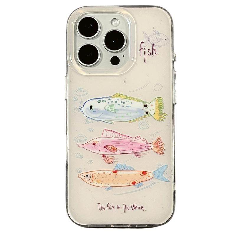 ins韩系简约彩色泡泡小鱼适用苹果16promax手机壳iphone15pro新款13小众女14promax硅胶14可爱