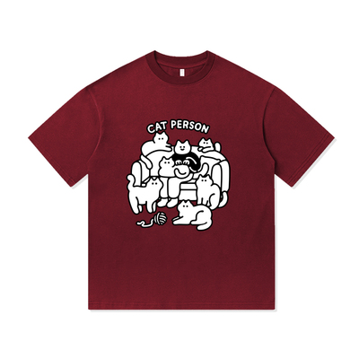 趣味搞怪哈基咪猫猫复古印花美式纯棉短袖T恤衫男装潮牌宽松休闲