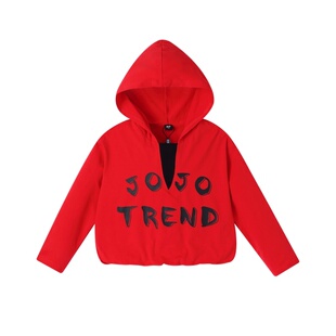 JOJO童装春秋装新款女童连帽卫衣儿童宽松短款套头个性洋气高腰