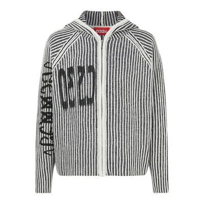 【季末折扣】032C 秋冬男士宽松连帽印花针织绵羊毛开襟衫