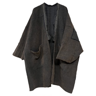 沉香布衣草堂 原创中长衣做旧亚麻双层拼补丁外套