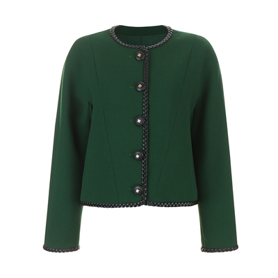 香vintage祖母绿羊毛廓形肩外套