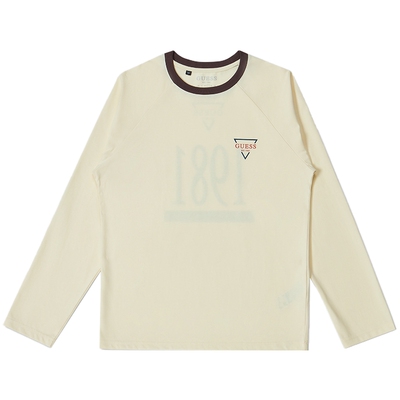 GUESS潮流撞色圆领宽松长袖T恤