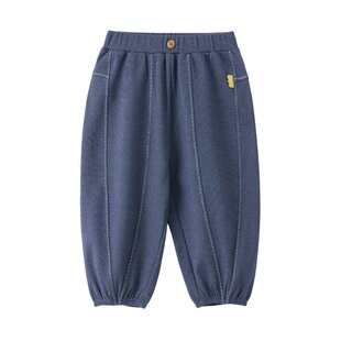 【新品】papa爬爬秋季儿童裤子男女童宽松阔腿束脚裤复古可爱薄绒