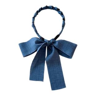 新款夏日清凉感麻花结甜辣少女全扎齿梳飘带发箍百搭牛仔飘带发带