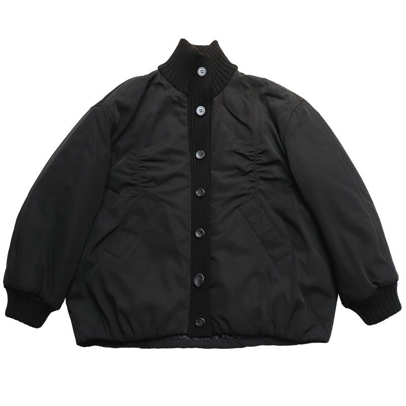 鹿与飞鸟“冰岛降雪日”针织拼接立领中短款两色花苞棉服外套7148