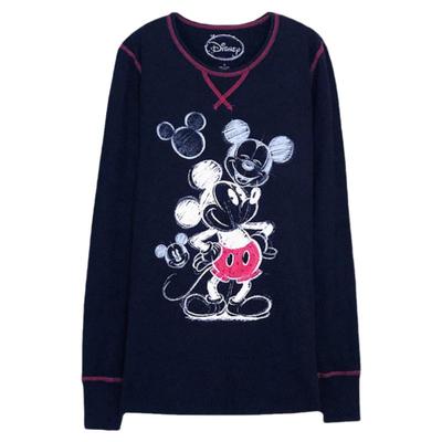 秋季睡衣卡通黑色长袖中长款圆领