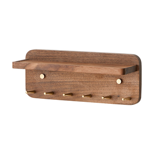 黑胡桃木钥匙收纳黄铜挂钩玄关收纳架挂墙上入户门置物架免打孔