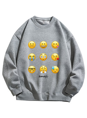 emoji表情包小众设计复古印花纯棉圆领卫衣服男女长袖T恤宽松学生