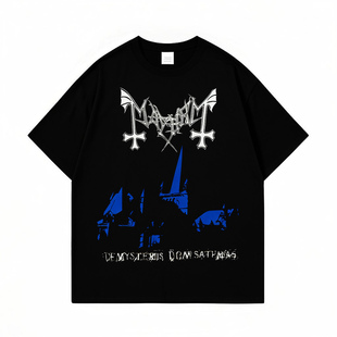 Mayhem乐队周边印花暗黑金属风短袖T恤男女小众摇滚纯棉上衣夏季