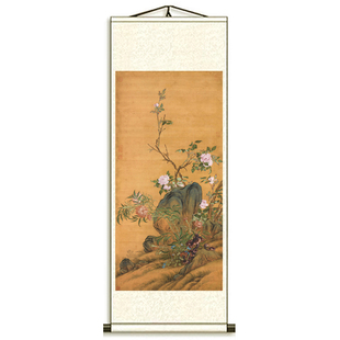 清郎世宁万寿长春图国画 微喷仿古装饰画客厅书房玄关卷轴挂画