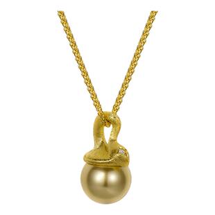 轻奢风拉丝灵蛇珍珠项链精致通勤施家金色珍珠吊坠金蛇蛇形锁骨链