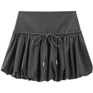 【商场同款】乐町系带装饰灰色短裙秋季甜美花苞裙C2GEF3307