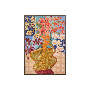 【孤品4折】蜡笔派紫云仙花挂画中古氛围感客厅玄关挂毯画装饰画W