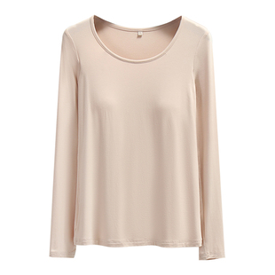 带胸垫一体打底衫莫代尔修身洋气可外穿上衣长袖圆领T恤女