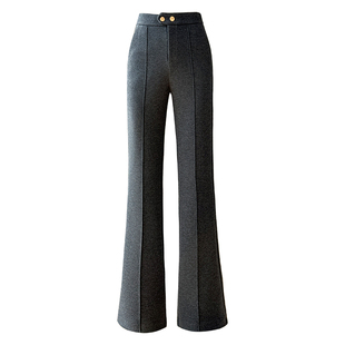 醋酸羊毛微喇裤女2025新款秋冬加厚毛呢裤高腰垂感中线直筒喇叭裤