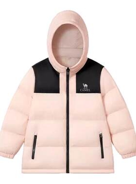 骆驼儿童小战甲2025冬季中大童保暖面包服连帽男女童黑色外套潮