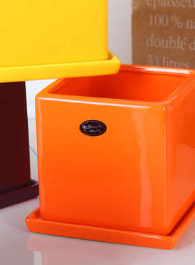 陶瓷花盆多肉植物花盆带托盘纯白色陶瓷桌面大花盆正方形花盆陶瓷