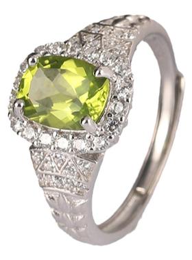 天然橄榄石通体纯银气质活口戒指