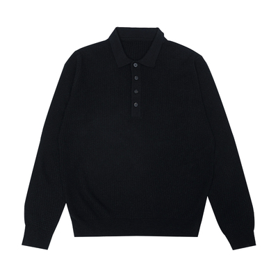 鹿王100%山羊绒衫男翻领提花针织