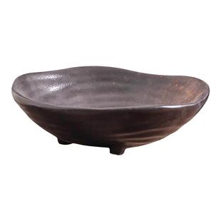 剑山插花器三足插花器皿船型陶瓷花盘黑色盘日式小中式禅意小器皿