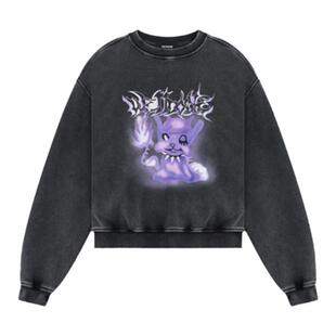 WE11DONE中性男女同款怪兽系列印花logo褪色运动衫卫衣