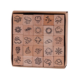 朝雨 25枚迷你手帐印章套装儿童可爱天气表情包日期打卡diy装饰