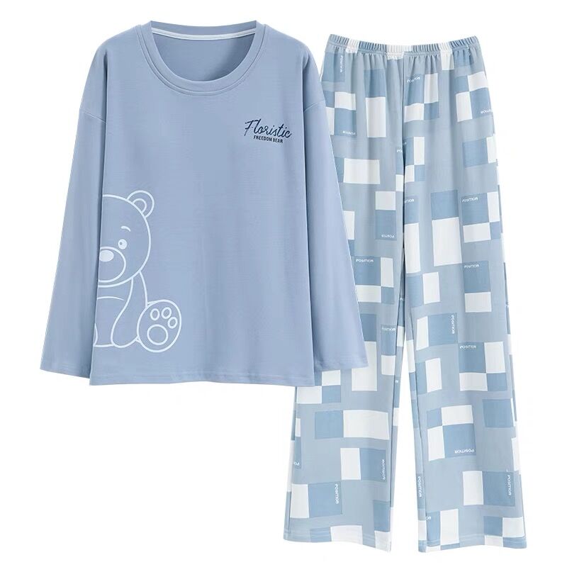 【买一送一】睡衣女春秋长袖薄款外穿夏季卡通加肥大码家居服套装