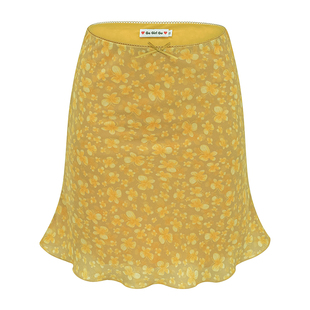 Go Girl Go 自制美式复古黄色蝴蝶印花短裙女夏季a字半身裙