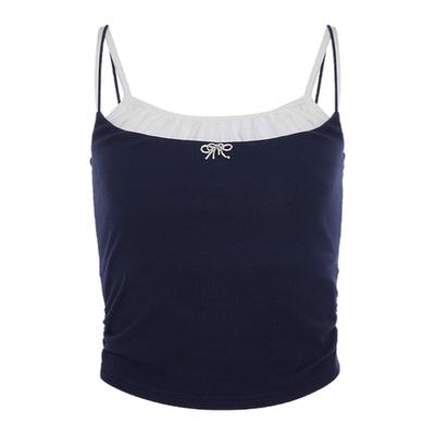 ROCHAROMMA 2026春夏新款撞色米珠logo背心女修身短款百搭吊带