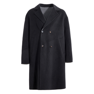 海上公路蚕丝山羊绒混纺双面呢大衣男士秋冬季双排扣时尚通勤外套