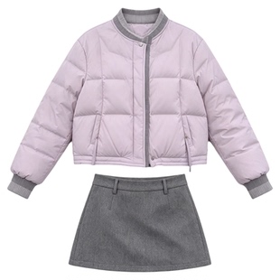 RouRou大码女装法式打底衫+半身裙+棉服外套胖mm慵懒三件套冬上新